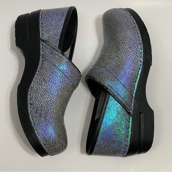 Dansko Professional Iridescent Blue Leather Clogs 41 Sparkle Mermaid Metallic - Picture 6 of 9